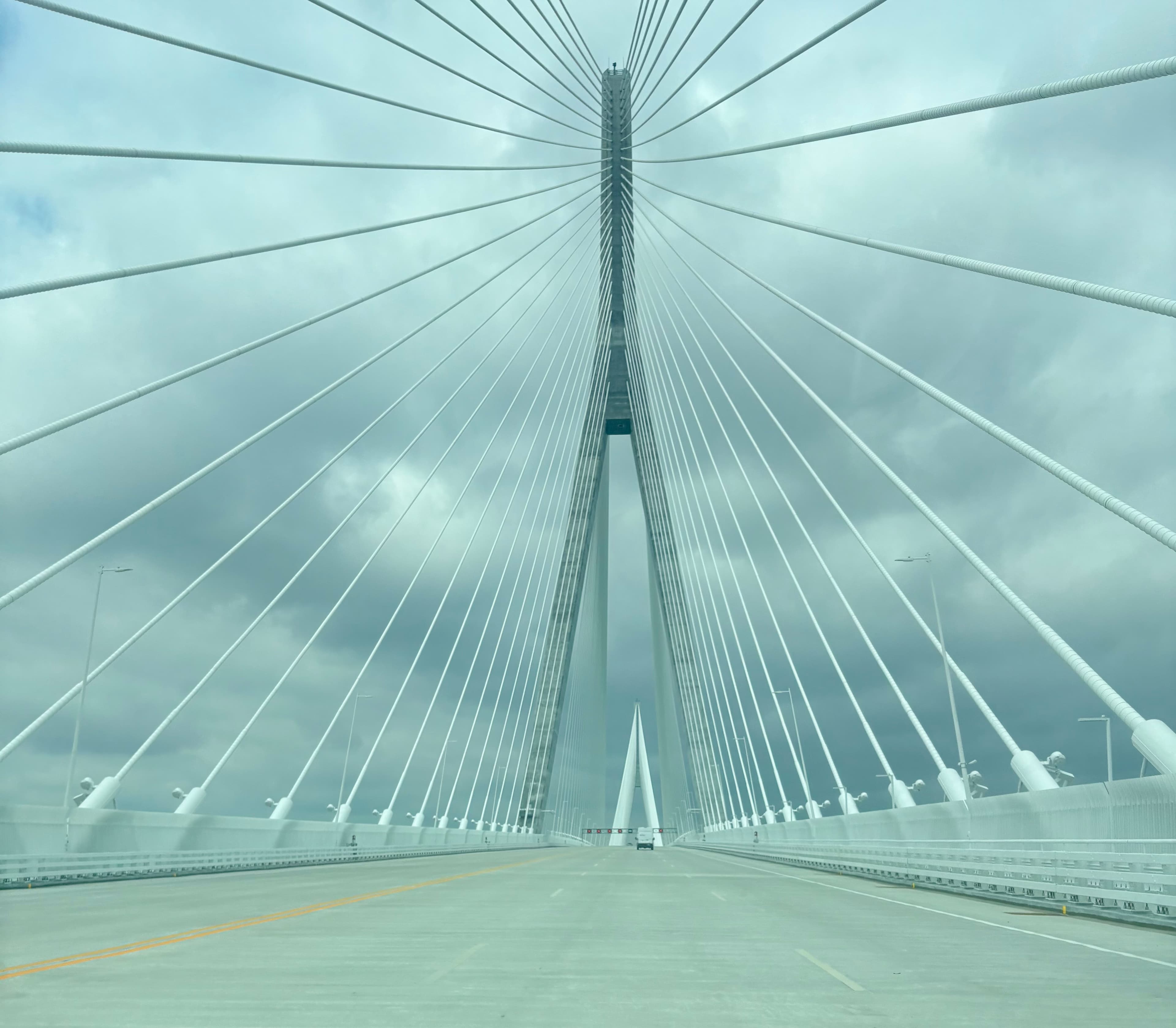 View from the Gordie Howe International Bridge deck toward Detroit on July 28, 2026, photographed by TheWxResearcher and released under CC0.