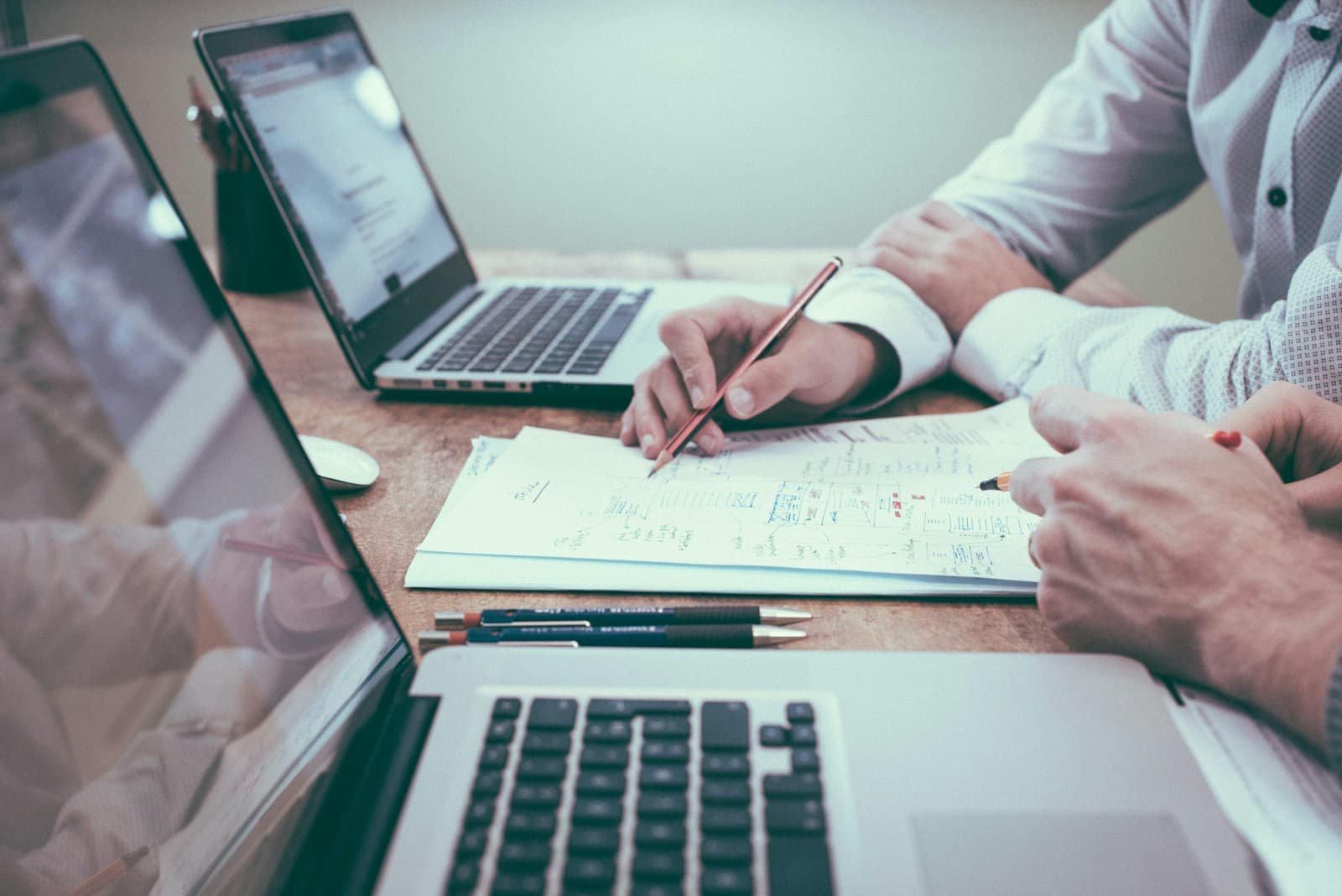 Desk with financial charts and reports