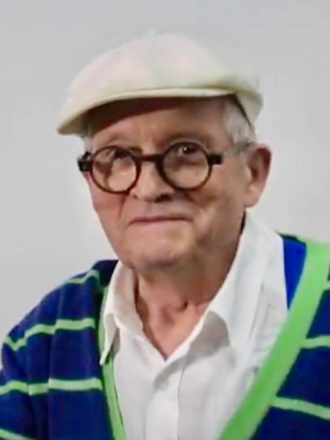 Portrait of David Hockney at the Flash Expo in 2017.