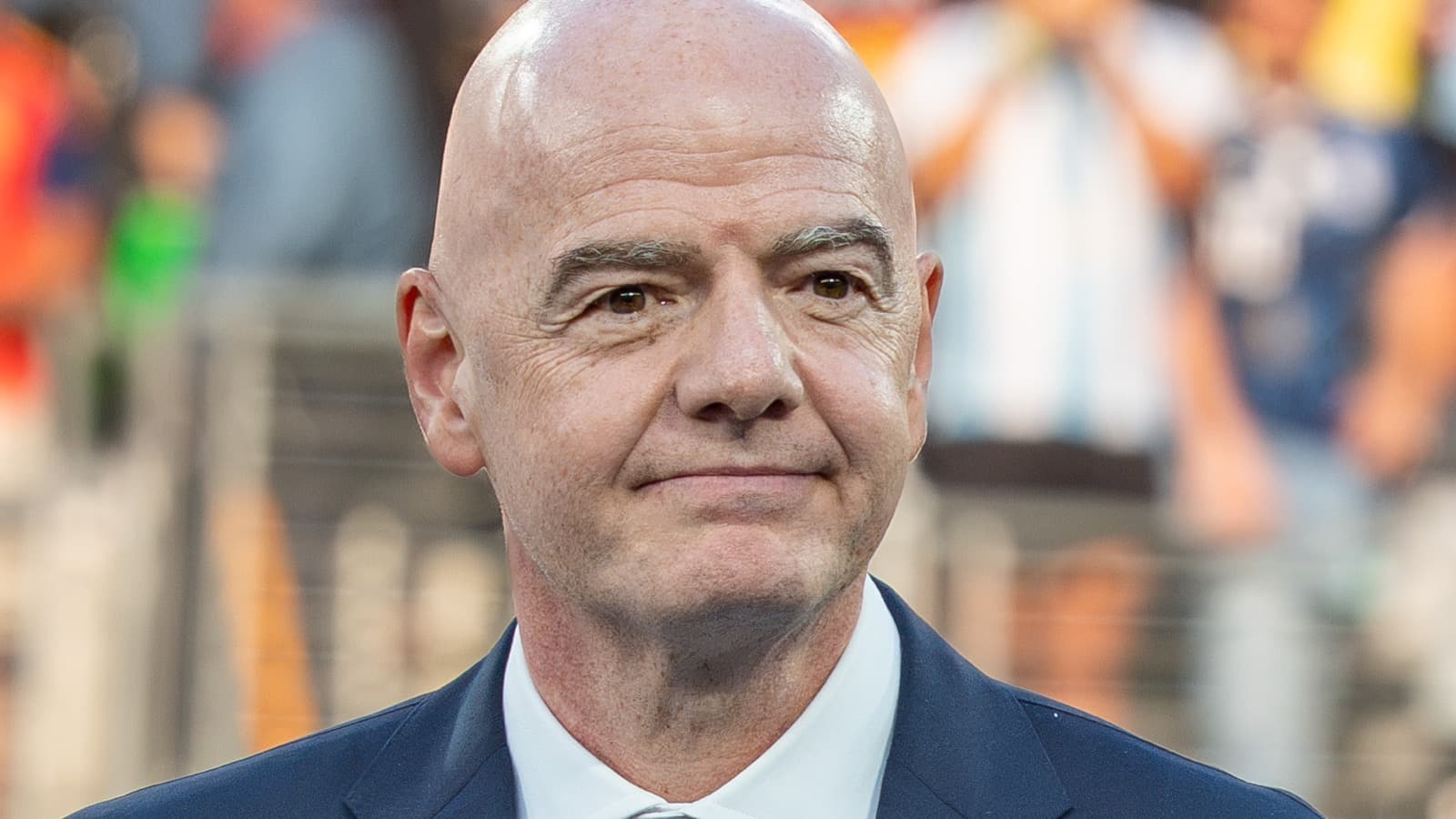 FIFA president Gianni Infantino at the 2026 World Cup final, photographed by Bryan Berlin and cropped for landscape display